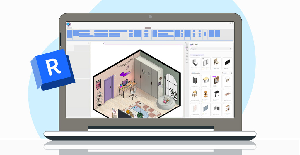 Un software de diseño interior muestra una habitación con muebles y decoración, interfaz intuitiva para la selección de artículos.
