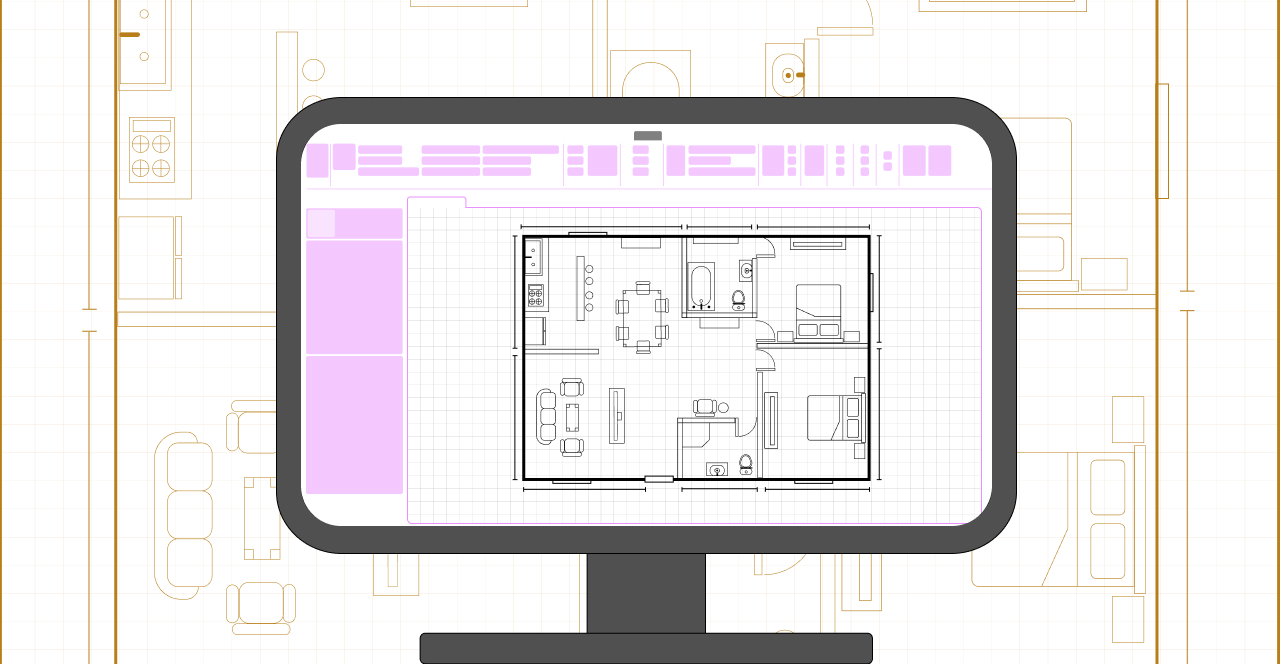 A computer screen displaying a 2D floor plan layout as part of an electronic model design process, commonly used in architecture and interior design.