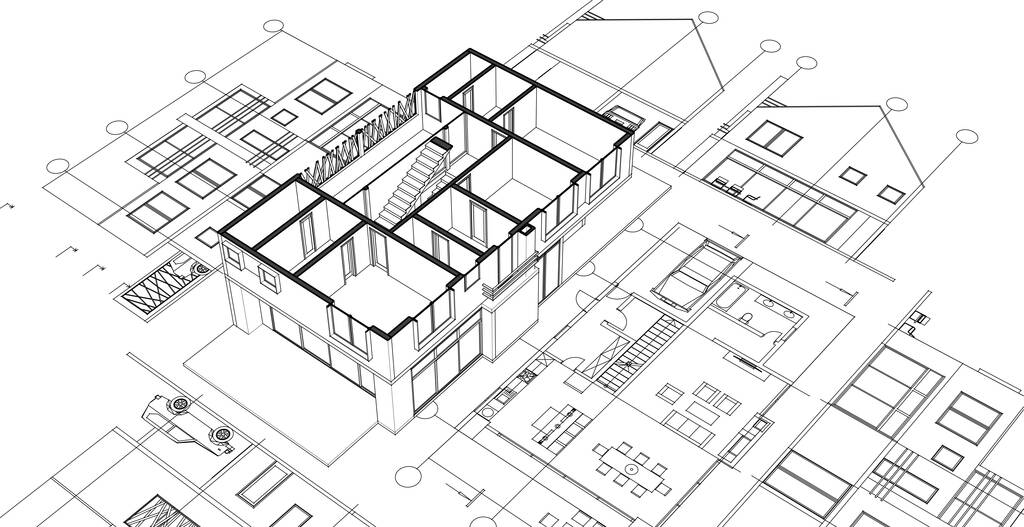 Esboço técnico de uma planta baixa residencial em vista superior.